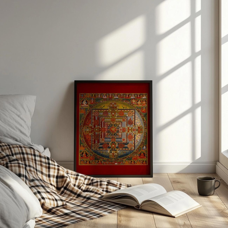 Vintage print Kalachakra-mandala | Tibetaans boeddhisme kunst | Tibetaans kunstwerk | Wiel des tijds | Mandala-afdruk | Esoterische muurkunst | Spiritueel afbeelding 2