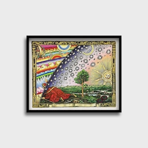 Flammarion, gravure sur terre plate, firmament, sciences alternatives, Flammarion, mur de glace, impression de carte de la terre plate céleste, affiche d'art terre plate