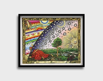Flammarion Flat Earth Engaving, Firmament, Alternative Science, Flammarion, Ice Wall, Celestial Flat Earth Map Print, Flat Earth Art Poster