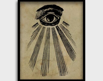 All Seeing Eye Print | Eye of Providence Vintage Art | Occult Wall Art | Illuminati Poster | Esoteric Artwork | New World Order | Freemasons