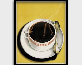 Coffee Cup Vintage Print | Retro Coffee Poster | Coffee Art | Kitchen Wall Decor | Breakfast Poster | Minimalist Wall Art | Coffee Print Art