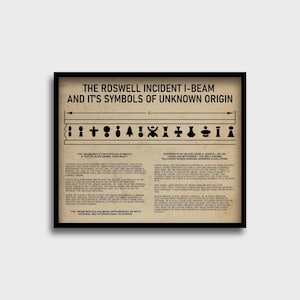 Roswell UFO I-Beam Print | 1947 UFO Crash Debris Art | Alien Hieroglyph Poster | Vintage Extraterrestrial Wall Decor | Flying Saucer Print