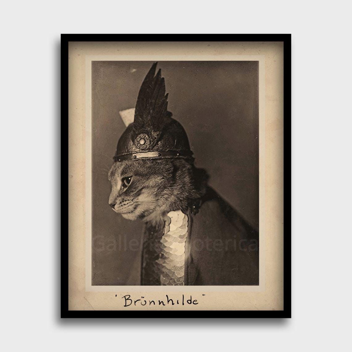 Funny Cat Viking Print | Brunhilde Norse Cat Wall Art | Vintage