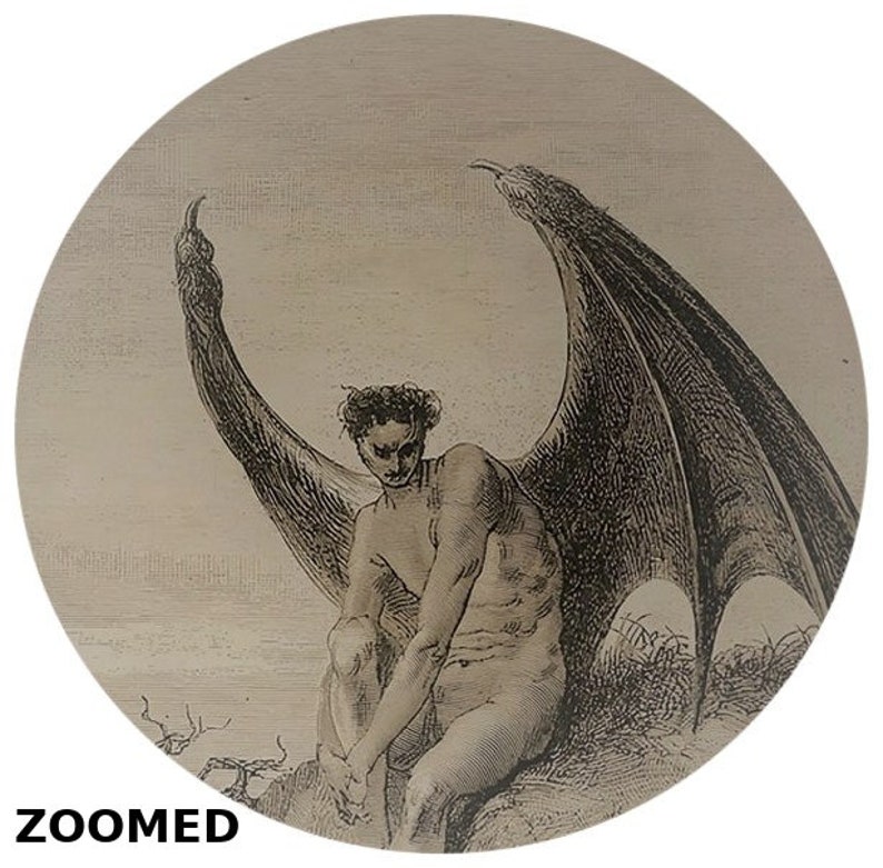 Lucifer & Snake Illustration Poster, Milton's Paradise Lost, Gustave Dore, Devil Satan Evil Serpent Vintage Photo, Demonic Art, Gothic