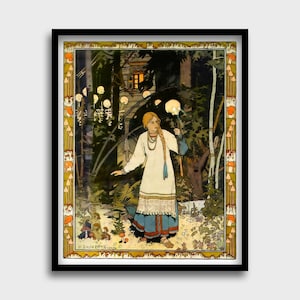 Vasilisa the Beautiful Print, Baba Yaga Art Print, Ivan Bilibin Illustration, Slavic Folklore Art, Russian Fairy Tale, Fairy Tale Wall Decor