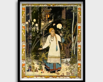 Vasilisa the Beautiful Print, Baba Yaga Art Print, Ivan Bilibin Illustration, Slavic Folklore Art, Russian Fairy Tale, Fairy Tale Wall Decor
