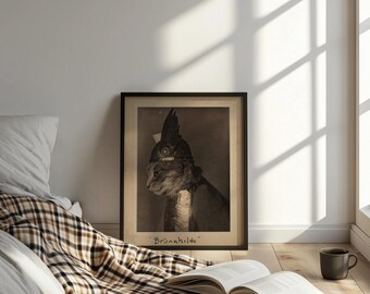Funny Cat Viking Print | Brunhilde Norse Cat Wall Art | Vintage