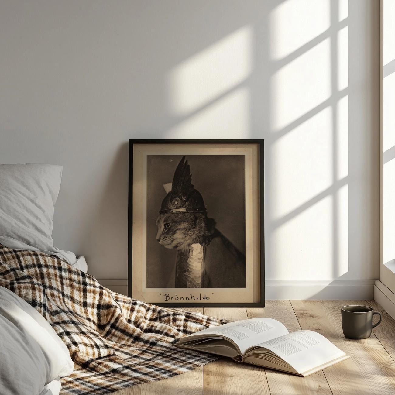 Funny Cat Viking Print | Brunhilde Norse Cat Wall Art | Vintage