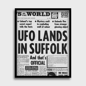 UFO Lands In Suffolk Print | UFO Landing | Weird Stuff | Vintage Newspaper Poster | Aliens Flying Saucer Poster | UAP Photograph