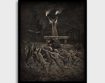 Dance of the Sabbath Baphomet Print | Vintage Occult Poster | Witches Dancing at Sabbath | Baphomet Print | Halloween Witch Wall Art Poster