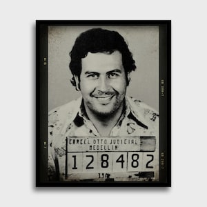 Pablo Escobar Mugshot Print | Infamous Smiling Photo | Narcos Wall Art| Notorious Criminal Portrait | Vintage Mugshot Decor | True Crime Art