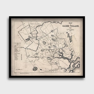 Salem Dorf Vintage Karte, Plakat Salem Hexenprozesse Salem Dorf, 1693 Hexerei Massachusetts, Halloween Hexen, Okkulte Magie