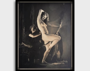 Bruja preparándose para el sabbat / Impresión ocultista vintage / Decoración de pared de Dark Academia / Póster de brujería gótica / Arte esotérico / Impresión de Halloween