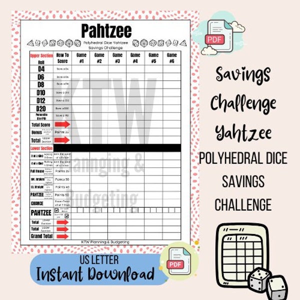 Pahtzee Savings Challenge / Polyhedral Dice Yahtzee Savings Challenge / US letter
