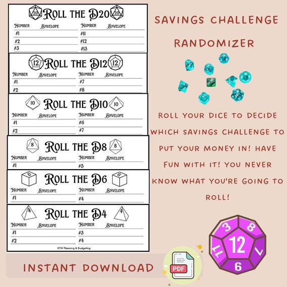 Savings Challenge Randomizer / Roll the Dice Etsy Australia