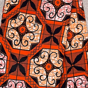 Orange, Peach, Mustard African Print Fabric, West African Wax Print. Abstract Motif | Pure Cotton, Dressmaking Fabric by the Yard