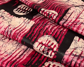 Burgundy Black Abstract African Print Fabric, Bold Cotton Ankara Fabric, Unique Wax Print Fabric, Sold by the Yard