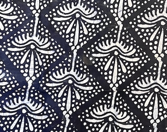 Nigerian Yoruba Adire Fabric, Handmade African Batik | Blue And White Polka Dots Fabric, Abstract Ankara Batik Fabric Sold By The Yard