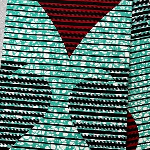 Tissu africain bleu cyan et rouge pique de coeurs, textile cartes de poker, impression wax ouest-africaine | Tissus pur coton, motif rayures