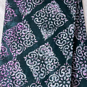 Handmade Adire Fabric: Green & Purple Batik, Moroccan Motif - Sold By The Yard
