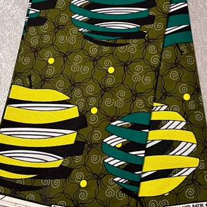 Army Green African Print Cotton Fabric: Ankara Wax Print by the Yard