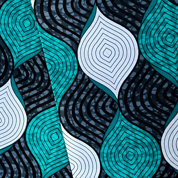 Grün, Grau und Weiß Kreise und Strudel Muster Afrikanischer Print Stoff, reiche Baumwolle, Ankara Stoff, Afrikanischer Wax Print, verkauft Bulk stock