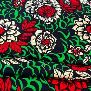 Floral African Print Fabric: Red & Green Cotton Ankara Wax Fabric