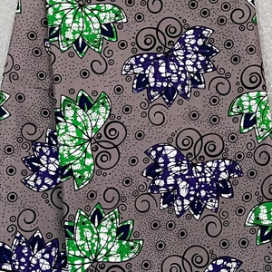 Grey, Blue and Green Floral Fabric, Poly-Cotton Ankara Fabric, African Wax Print, African Print, Sewing Fabric, Arts and Crafts Fabric