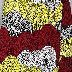 Red and Yellow Trees Fabric, Poly-Cotton Ankara Fabric, African Wax Print, African Print, Sewing Fabric