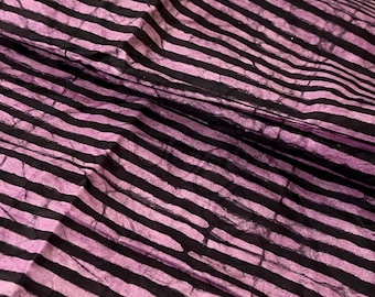 Purple and Black Stripes Handmade Adire Batik Fabric Nigerian Batik African Fabric, Dressmaking Fabric| Sold By the Yard