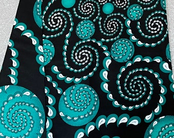 Turquoise And Black  Swirls Pattern African Print Fabric,Rich Cotton Fabric ,Ankara Fabric, African Wax Print, sold by the yard