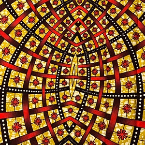 Senfgelber und roter Geometrischer Afrikanischer Druck, 3D Stoff, West Afrikanischer Wax Print Stoff Design | Reine Baumwollstoffe, Meterware
