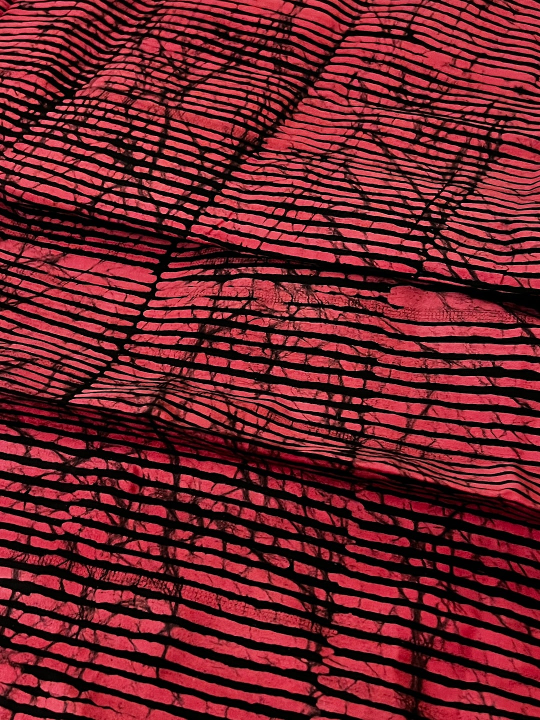 Pink & Black Striped Adire Batik Fabric - Handmade Nigerian Cotton (4.8 ...