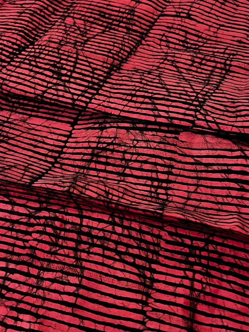 Pink and Black Stripes Handmade Adire Batik Fabric Nigerian Batik African Fabric, Dressmaking Fabric Sold By the Yard image 1