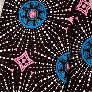 African Wax Print Fabric: Brown, Blue, Pink Celestial Cotton