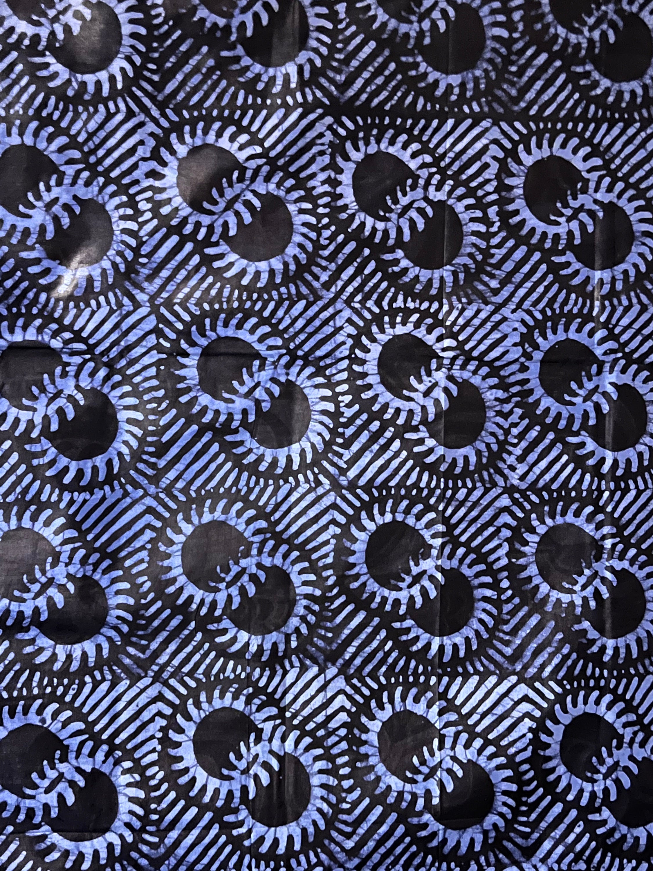 Handmade Nigerian Adire Batik Fabric: Baby Blue & Black Double Rings ...