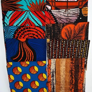 Orange Focused African Print Fabric Bundle – Ankara Cotton Fabric for Quilting, Crafts, Clothing, Vibrant Mixed Patterns Fat Quarters