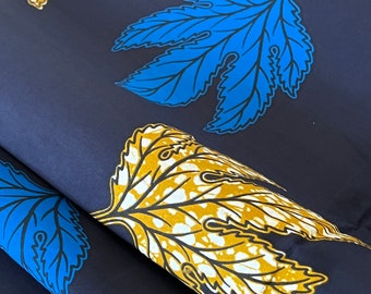 Pure Cotton Wax Print African Pattern Kent Fabric, Traditional Autumn Leaves Tie And Dye Fabric | Blue Orange Red Ankara Fabrics By The Yard