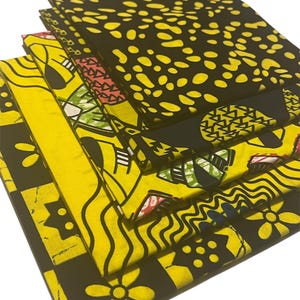 African Print Fat Quarters | 100% Cotton Ankara Fabric Scraps | Bold Vibrant Shades of Yellow, Mixed Patterns for Quilting, Crafts, Sewing