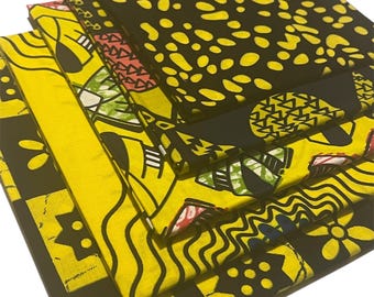 Fat Quarters de algodón con estampado africano: tela Ankara amarilla y negra para acolchado