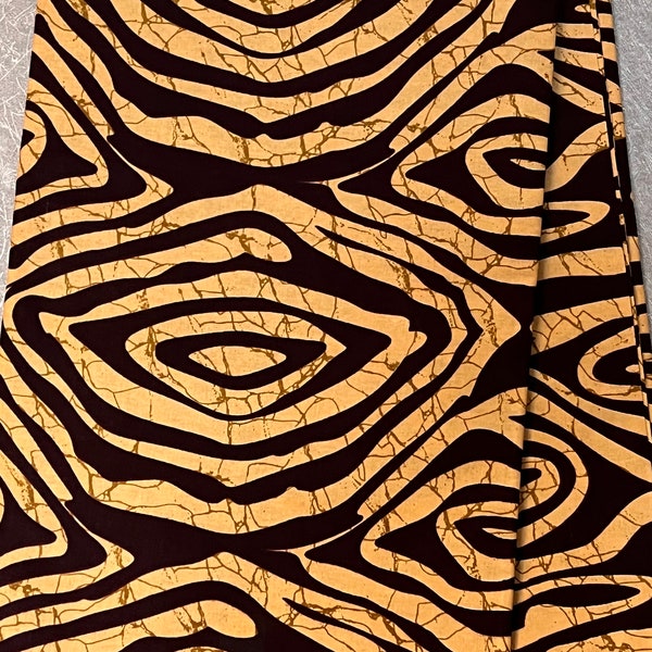 Grands objets 3D crème et marron, tissu à imprimé africain, tissu wax d'Afrique de l'Ouest | Tissus pur coton par mètre