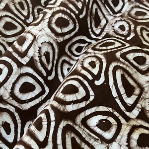 Nigerian Abstract Motif Quilt Mud Fabrics, African Adire Pattern Ethnic Fabric | Mocha Brown Handmade Batik, Ankara Fabric By The Yard