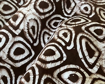 Nigerian Abstract Motif Quilt Mud Fabrics, African Adire Pattern Ethnic Fabric | Mocha Brown Handmade Batik, Ankara Fabric By The Yard
