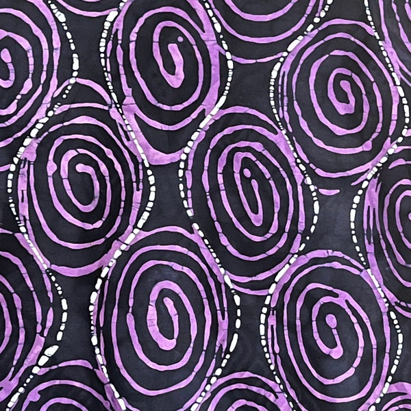 Nigerian Traditional Abstract Adire Fabric Purple and Black Swirls Handmade African Batik Yoruba Adire Batik Cotton Fabric sold per yard