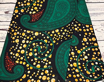 Green Paisley African Print Fabric: Orange Circles Ankara Wax Cotton