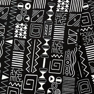 Black and White Cotton Fabric: Geometric Tribal African Print