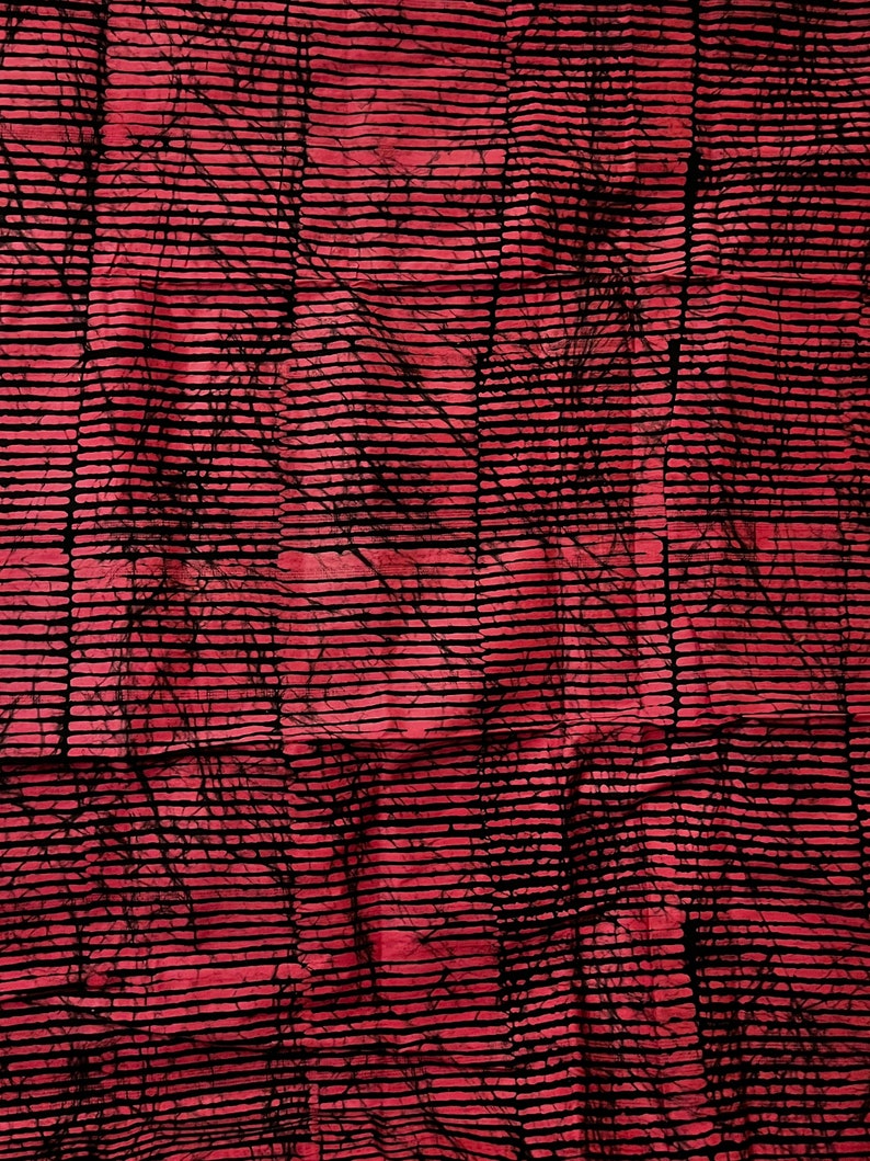 Pink and Black Stripes Handmade Adire Batik Fabric Nigerian Batik African Fabric, Dressmaking Fabric Sold By the Yard image 5