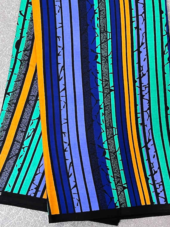 Blue Striped African Wax Print Cotton Fabric - Ankara Style By The Yard