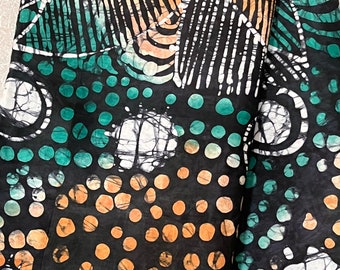 Nigerian Adire Batik, Handmade Batik, Circles and Stripes Pattern, Sewing Fabric | Abstract Motif Ankara Fabric By The Yard