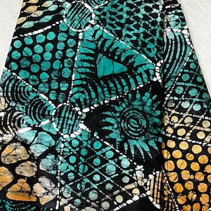 Handmade Batik Fabric, Green Gold Star and Circles Traditional Handmade Flannel Quilt Fabric | Abstract Adire Ankara Fabric By the Yard